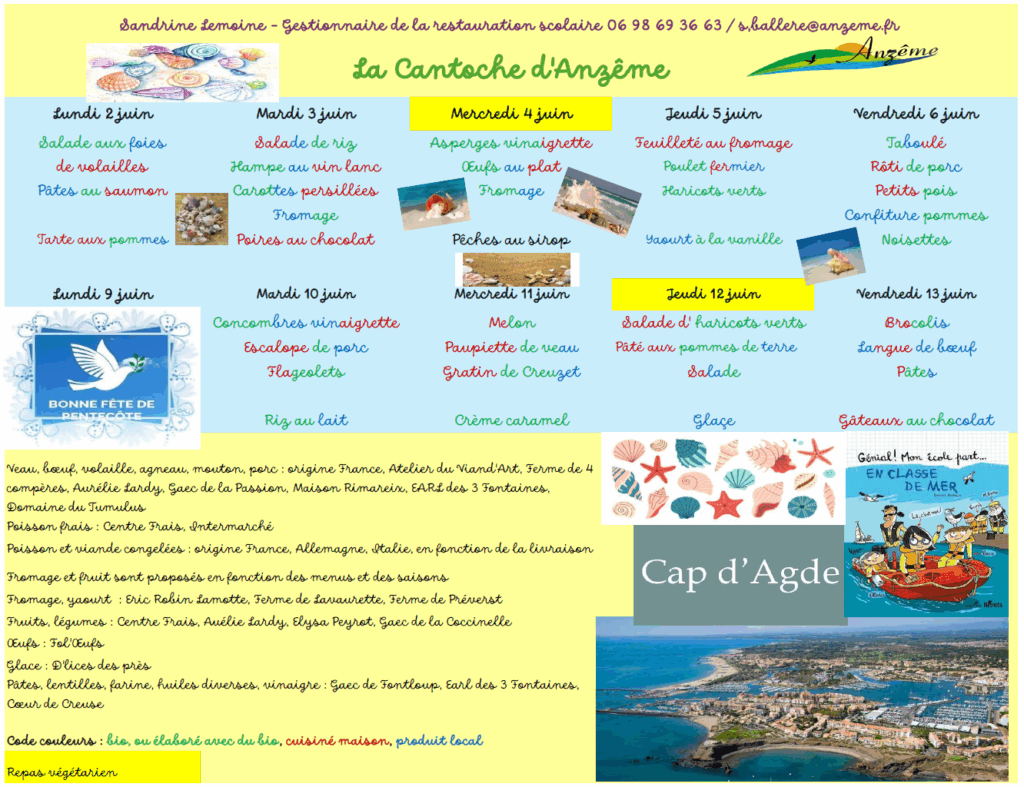 Menus du 02 au 13 juin 2025