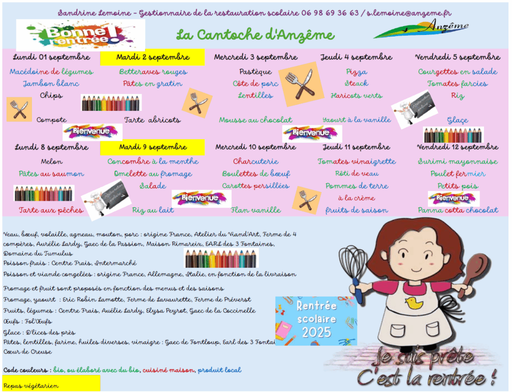 Menus du 01 au 12 septembre 2025